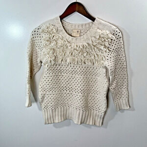 Far Away From Close Women's Crochet Angora Blend Sweater Shirt Size S Cream Boho